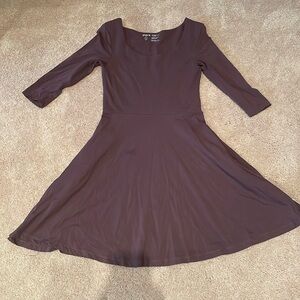 Pact brand, size small, purple fit & flare midi dress with 3/4 sleeves